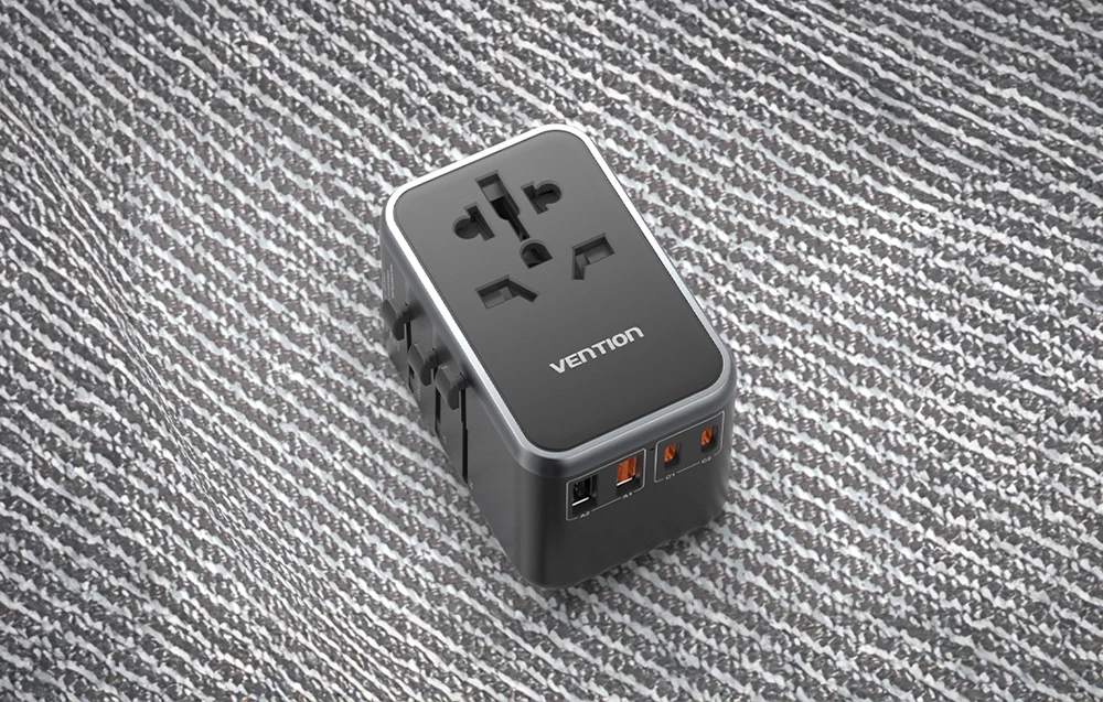 Vention FJFB0 GaN 2xUSB-C 2xUSB-A universalus kelioninis adapteris 65W (juodas) aprašymas - Prekės nuotrauka Vention FJFB0 GaN 2xUSB-C 2xUSB-A universalus kelioninis adapteris 65W (juodas) aprašymas - Prekės nuotrauka