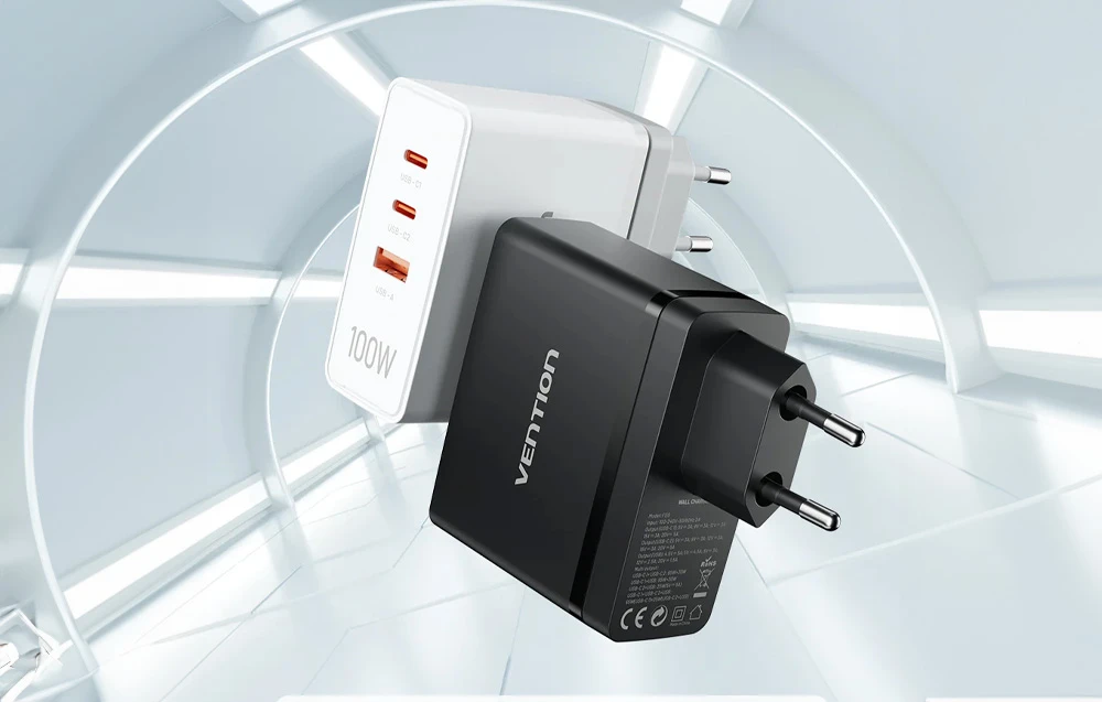 Vention Sieninis įkroviklis, ventiliacija, FEGW0-EU, 2xUSB-C, USB-A, 100W/100W/30W, GaN (balta) aprašymas - Prekės nuotrauka Vention Sieninis įkroviklis, ventiliacija, FEGW0-EU, 2xUSB-C, USB-A, 100W/100W/30W, GaN (balta) aprašymas - Prekės nuotrauka