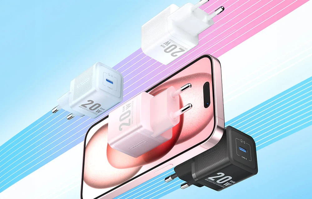 Vention Sieninis įkroviklis, ventiliacija, FEPW0-EU, USB-C, 20W, GaN (balta) aprašymas - Prekės nuotrauka