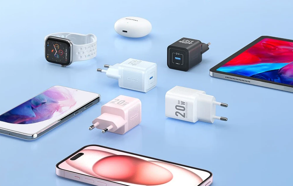 Vention Sieninis įkroviklis, ventiliacija, FEPW0-EU, USB-C, 20W, GaN (balta) aprašymas - Prekės nuotrauka
