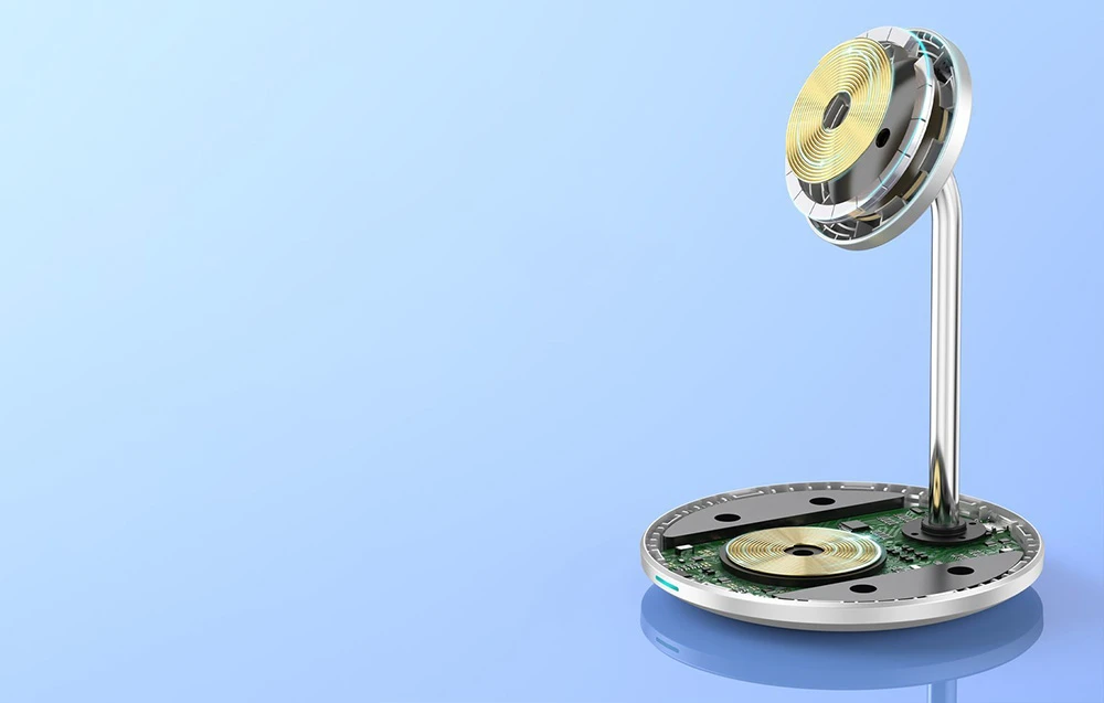 Belaidis įkroviklis CHOETECH, 15W, 2in1, magnetinis, baltas su stovu aprašymas - Prekės nuotrauka Belaidis įkroviklis CHOETECH, 15W, 2in1, magnetinis, baltas su stovu aprašymas - Prekės nuotrauka