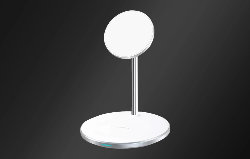 Belaidis įkroviklis CHOETECH, 15W, 2in1, magnetinis, baltas su stovu aprašymas - Prekės nuotrauka Belaidis įkroviklis CHOETECH, 15W, 2in1, magnetinis, baltas su stovu aprašymas - Prekės nuotrauka