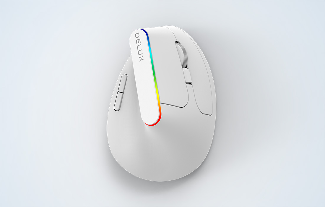 Belaidė vertikali pelė Delux M618C 2.4G 1600DPI RGB - balta aprašymas - Prekės nuotrauka Belaidė vertikali pelė Delux M618C 2.4G 1600DPI RGB - balta aprašymas - Prekės nuotrauka
