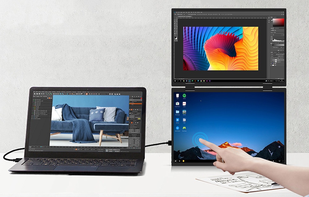 ZEUSLAP Z14W Portable Monitorius with a 14-inch dual-touch screen aprašymas - Prekės nuotrauka