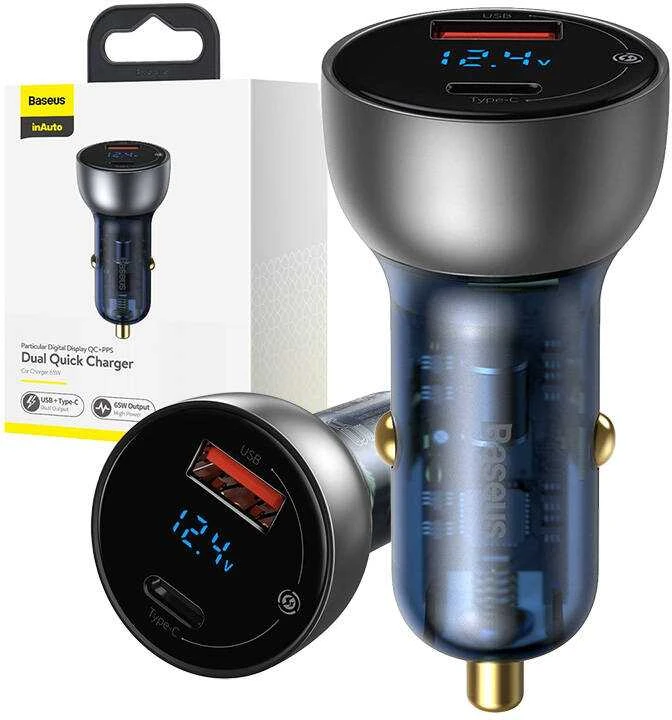 Baseus QC + PPS greitasis automobilinis įkroviklis 65W - Sidabrinis