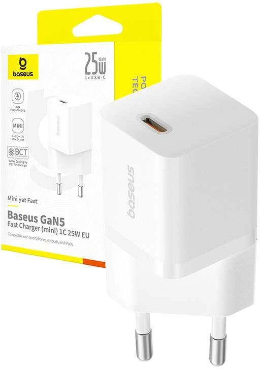 Baseus P10110909213-00 USB-C GaN5 mini 25W tinklo įkroviklis Baltas