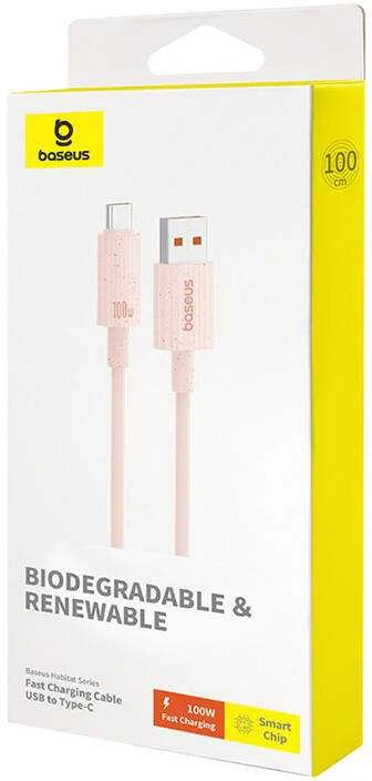 Greito įkrovimo kabelis Baseus USB į USB-C Habitat Series 1m 100W (rožinis)