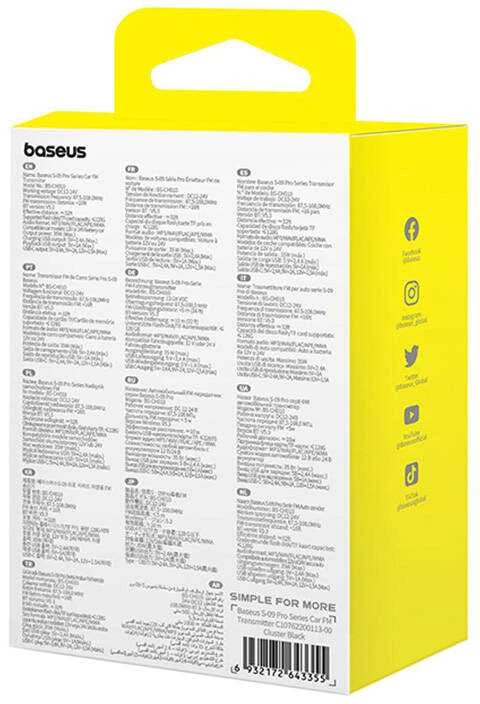 FM siųstuvas Baseus S-09 Pro, Bluetooth (juodas)