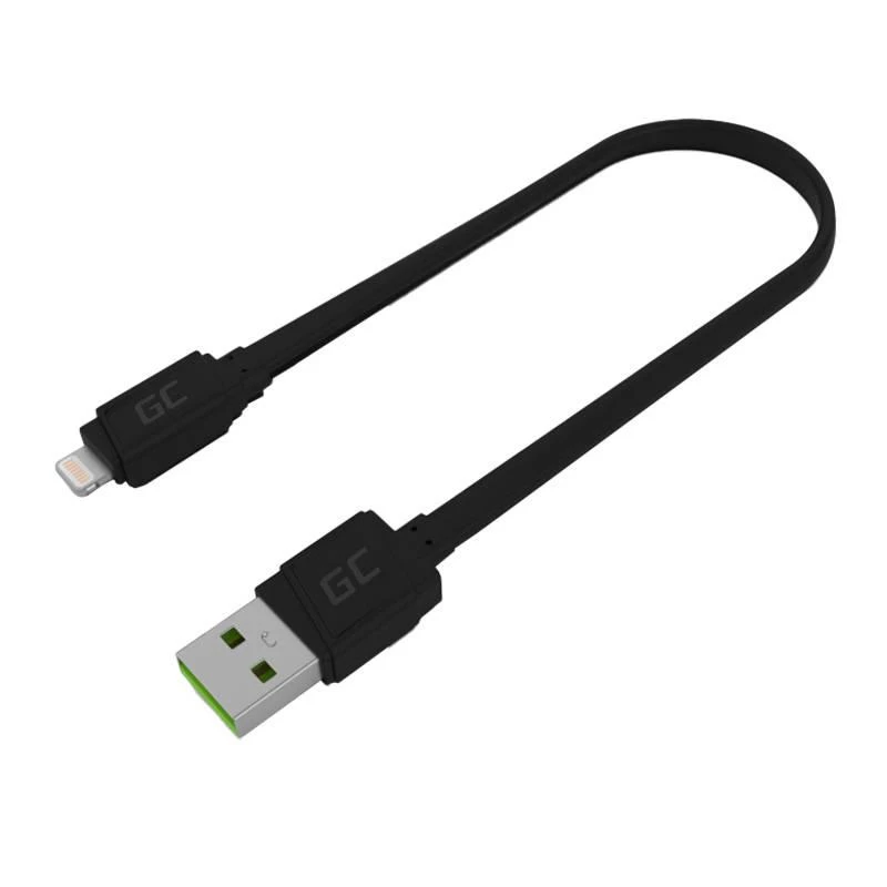 Žalias Cell GREENCELL KABGC02 GCmatte Lightning Plokščias kabelis 25 cm su greitu įkrovimu Apple 2.4A