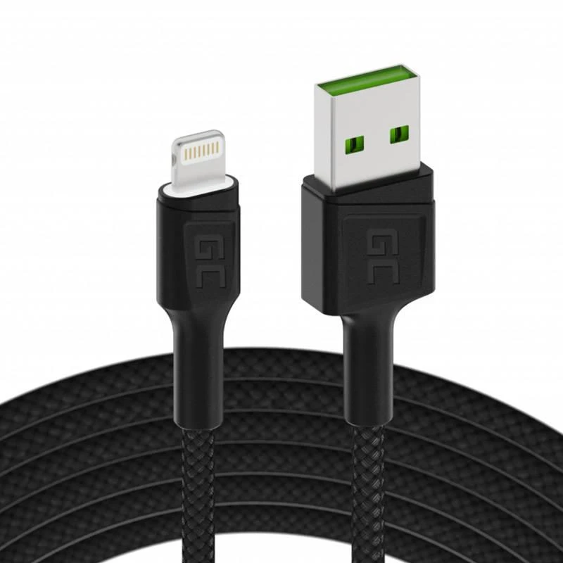 Green Cell Žalias Cell GREENCELL KABGC05 Kabelis Žalias Cell Ray USB-A - Lightning Baltas LED 120cm su Apple palaikymu