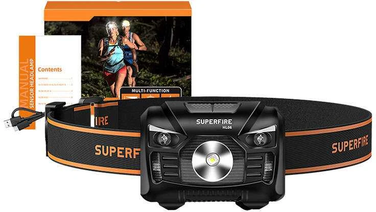 Superfire HL06 galvos žibintas, 500lm, USB