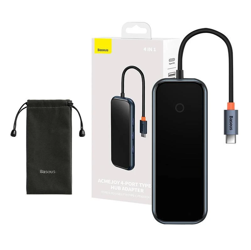 Hub 4in1 Baseus AcmeJoy Series USB-C iki 3xUSB 3.0 + USB-C PD (tamsiai pilka)