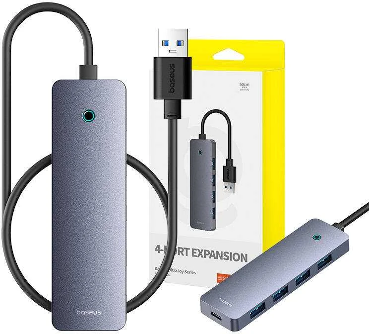 Baseus UltraJoy 4-in-1 pilkas USB šakotuvas su pakuote