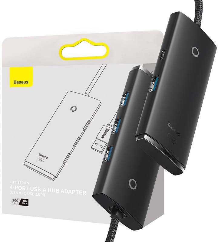 USB 3.0 šakotuvas - 4 prievadai - juodas - 2m - Baseus WKQX030201