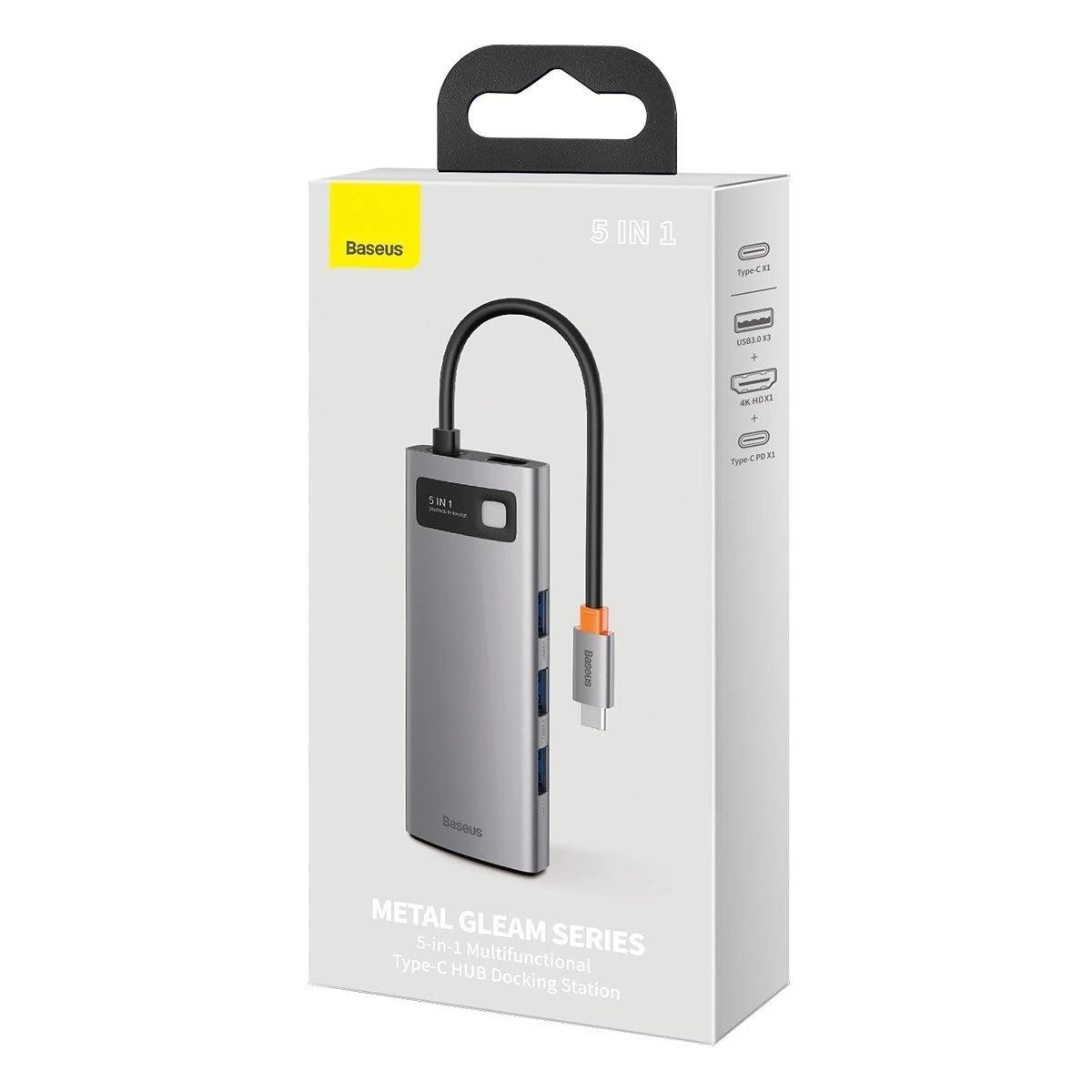 Baseus Metal Gleam serijos 5in1 stebulė, nuo USB-C iki 3x USB 3.0 + HDMI + USB-C PD