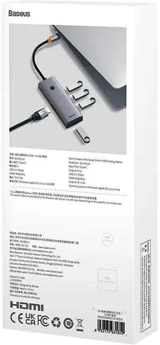 Baseus Hub 5in1 UltraJoy 5-Port 1xHDMI4K@30Hz + 4xUSB 3.0 - pilkas