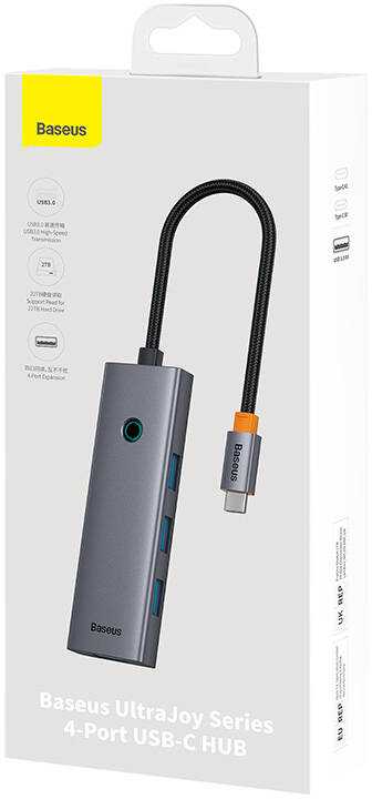 Hub Baseus UltraJoy Series Lite 4 prievadų (C tipo iki USB3.0*4+Type-C 5V) (pilka)