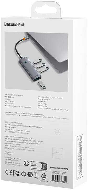 Hub Baseus UltraJoy Series Lite 4 prievadų (C tipo iki USB3.0*4+Type-C 5V) (pilka)