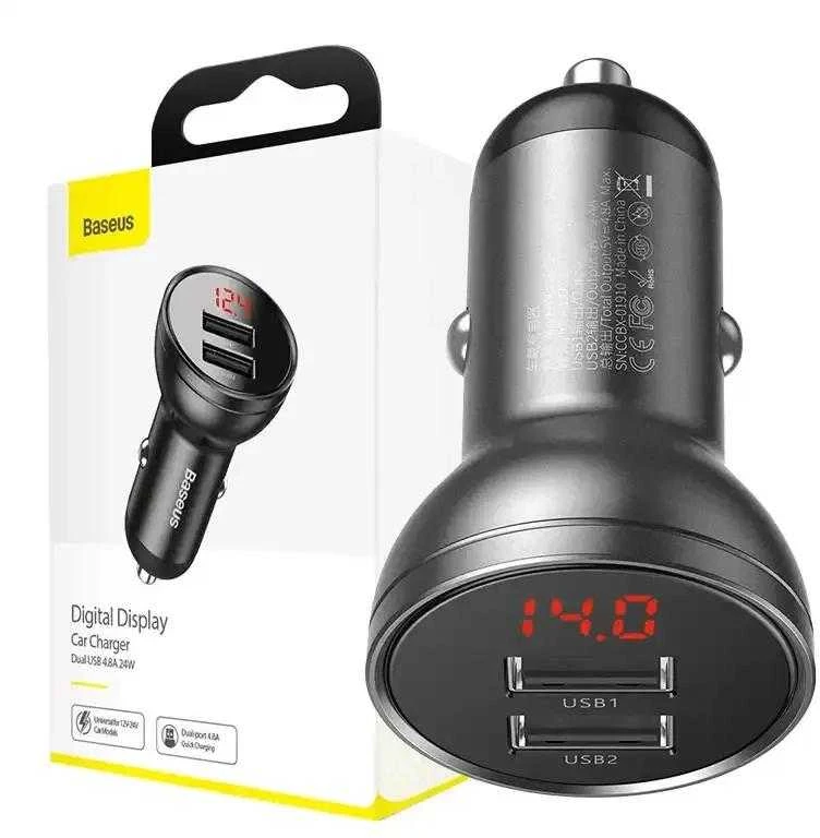 Baseus 2xUSB 4.8A automobilinis įkroviklis 24W - Pilkas