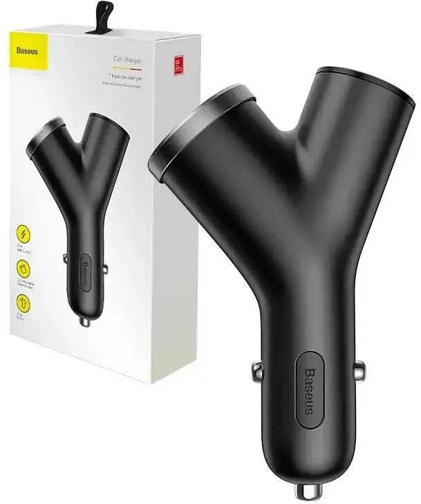 Baseus Automobilinis įkroviklis 12-24V 2xUSB 3.4A su lizdu cigarečių pridegėjui, juodas