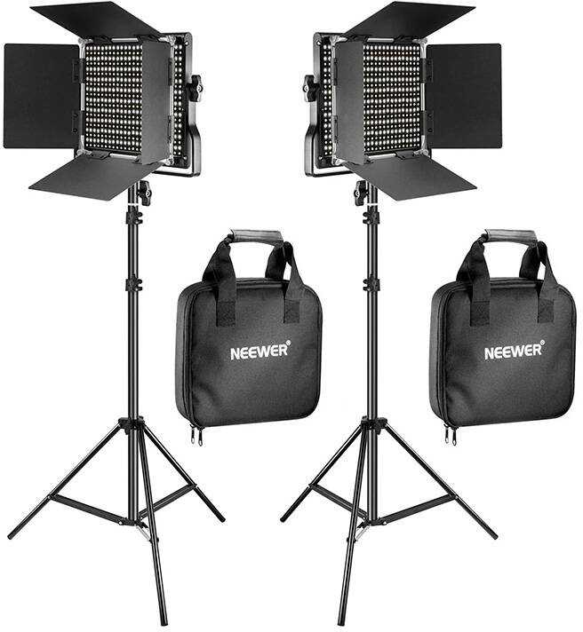 Sieninis šviestuvas Neewer Naujesnis 660 Bi Color LED studijinis komplektas, dvi 40W 3200-5600K lempos + stovai + vartai