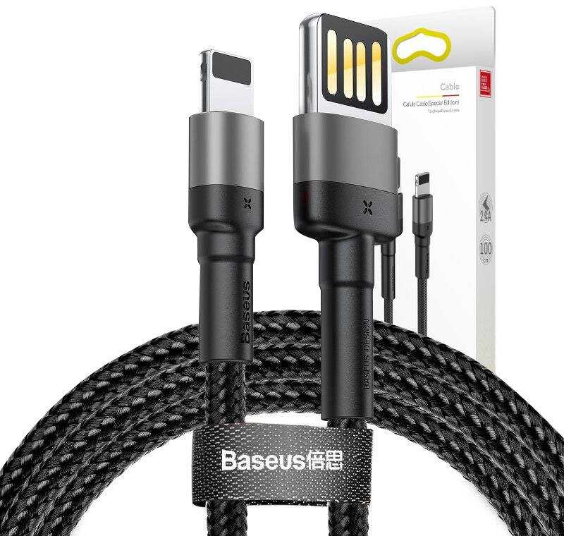 Baseus Cafule dvipusis USB Lightning kabelis 2.4A 1m - Pilkas / Juodas