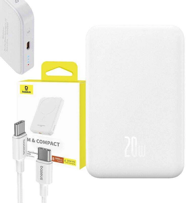 Magnetinis Mini Powerbank Baseus 5000mAh 20W (baltas)