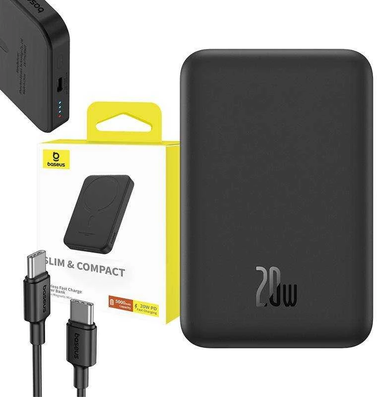 Magnetinis Mini Powerbank Baseus 5000mAh 20W (juodas)
