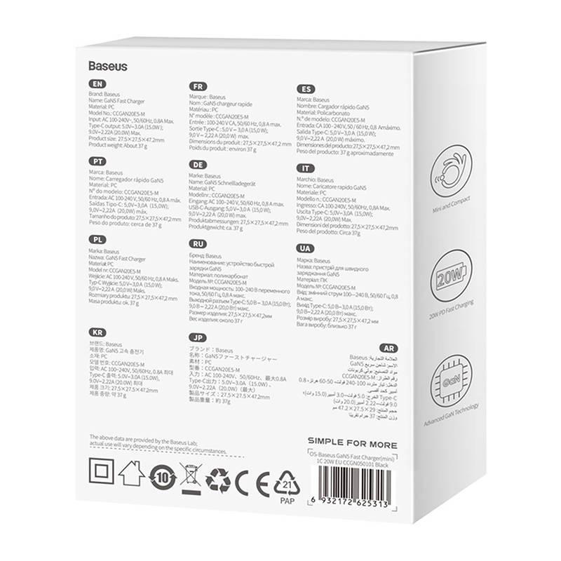 Mini sieninis įkroviklis Baseus GaN5 20W (juodas)