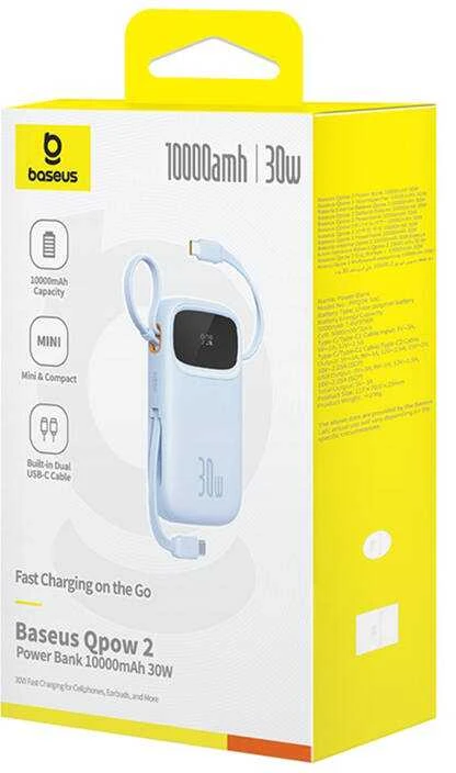 Powerbank Baseus QPow 2 10000mAh 30W 2xUSB-C (mėlyna)
