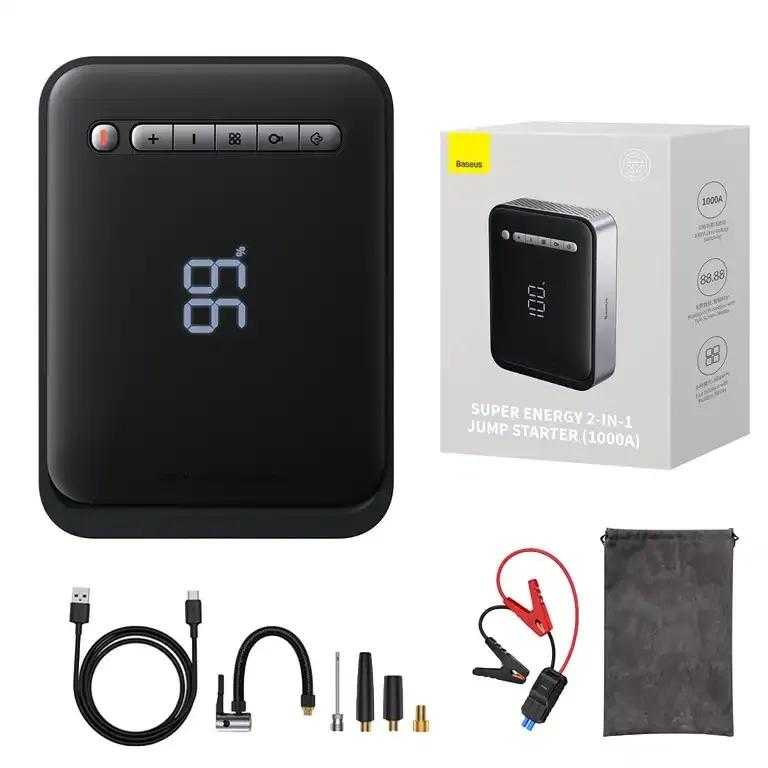 Išorinis akumuliatorius/starteris + kompresorius 2in1 Baseus Super Energy automobilinis Jump Starter, 8000mAh, 1000A USB - juodas