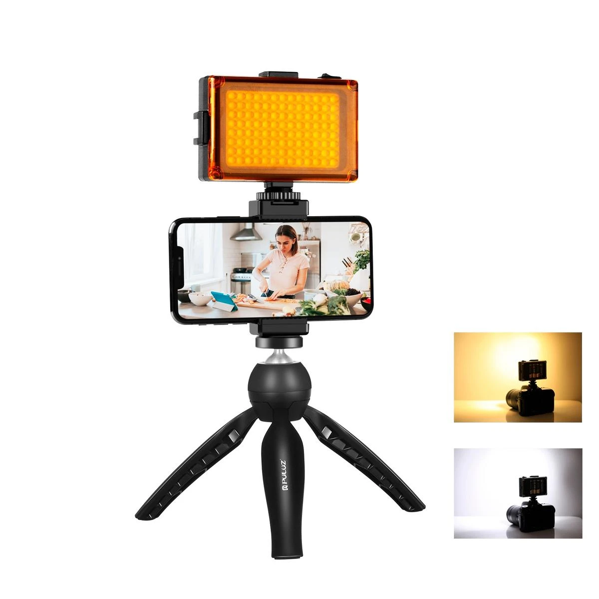 Puluz Gyvų transliacijų rinkinys - trikojis + LED šviestuvas + telefono laikiklis