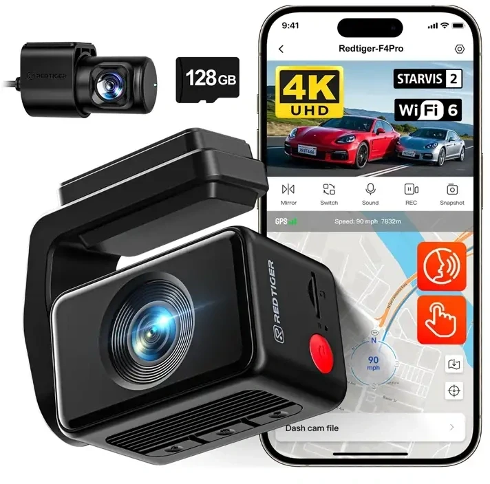 REDTIGER F4 Pro WiFi 4K + 1080p 128GB Dash Cam