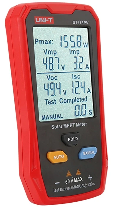 MPPT testeris, 5-800W, 0-35A, 12-60VDC, rankinis/auto režimas, UNI-T