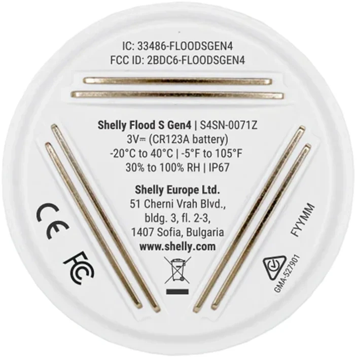 Shelly Flood S Gen4 Multiprotocol išmanusis vandens nuotėkio sensorius