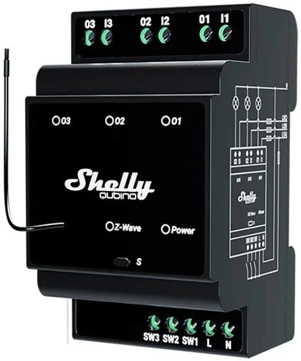 „Shelly Qubino Wave Pro 3 Z-Wave“ 3 kanalų DIN bėgelio relė, modelis ...