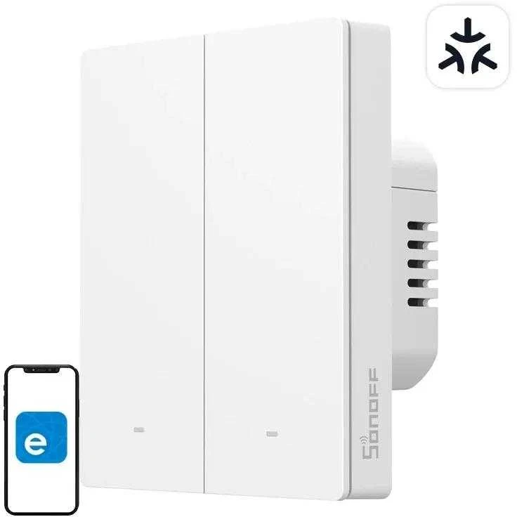 SONOFF M5 2 klavišų sieninis jungiklis 80mm pločio baltas M5-2C-80