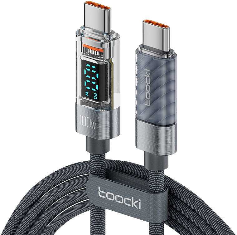 Toocki įkrovimo kabelis CC, 1 m, 100 W (pilkas), modelis - TXCTT1-XY01 ...