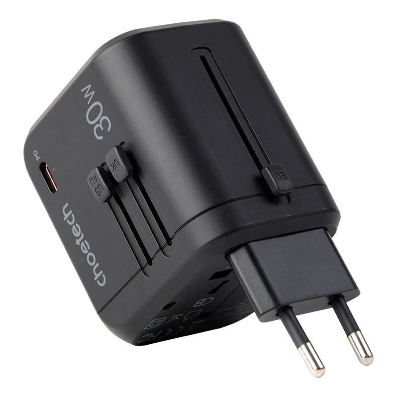 Kelioninis sieninis įkroviklis Choetech PD5008, 3xUSB-A, 1xUSB-C, GaN, 30W (juodas)