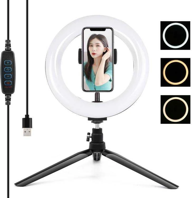 Dėlionė Puluz 1.1 m trikojo laikiklis + 10 colių 26 cm RGBW LED žiedo Vlogging Video Light Live PKT3044