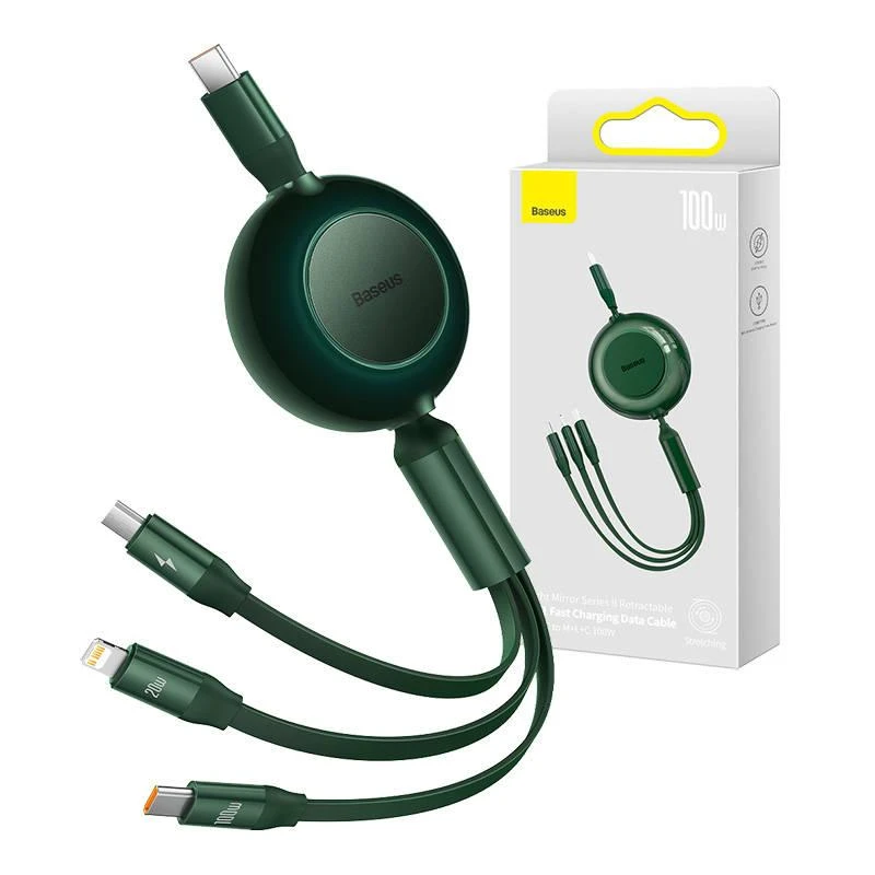 Baseus Bright Mirror 4 USB-C 3-in-1 kabelis skirtas micro USB - USB-C - Lightning 100W 3.5A 1.1m – Žalias