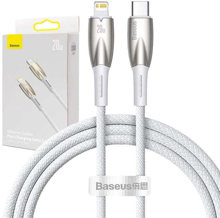 USB-C laidas, skirtas Lightning Baseus Glimmer Series, 20W, 1m (baltas)