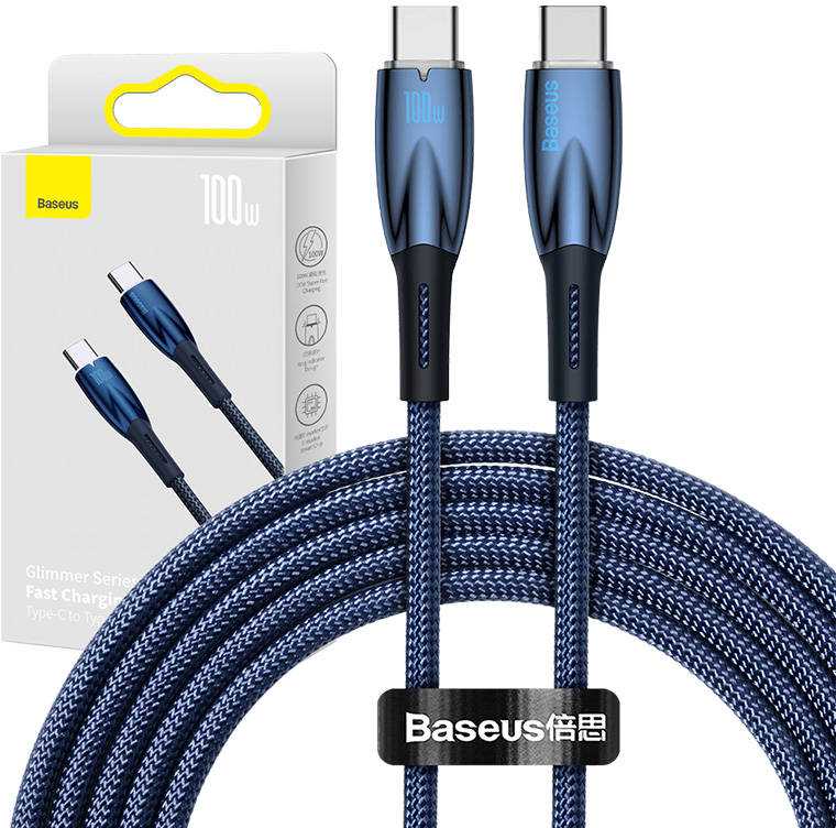 Baseus Glimmer USB-C - USB-C kroviklis, 100W, 2m (kék)