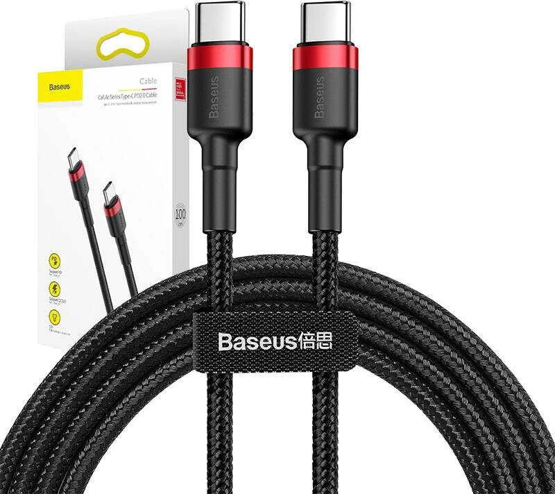 Kabelis Baseus USB2.0 C-USB C kištukas 1 m, su nailoniniu šarvu Cafule, raudonas/juodas
