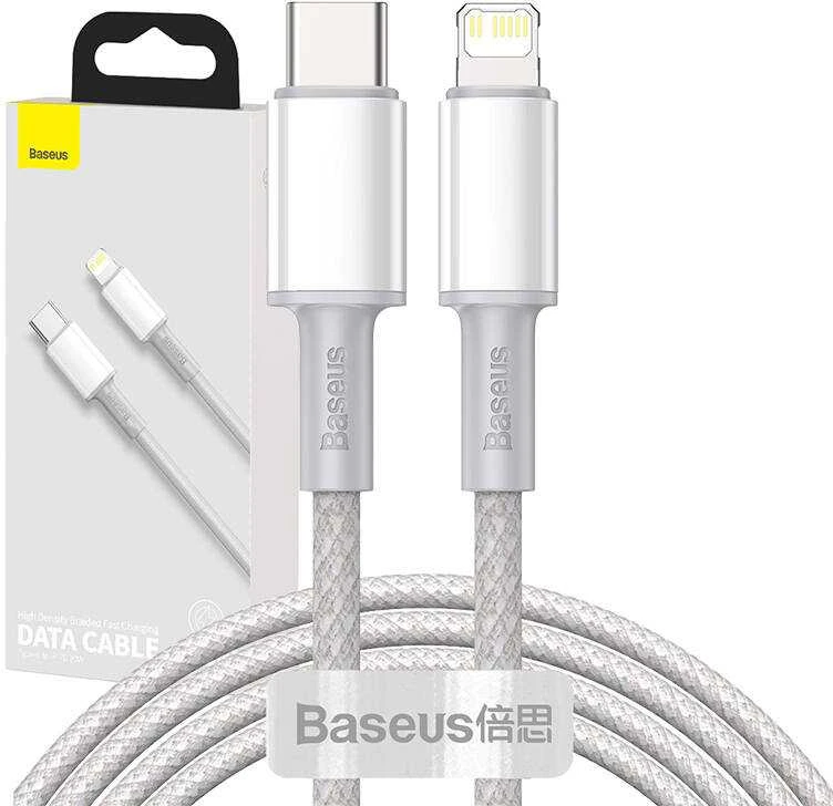 „Baseus“ didelio tankio pintas greito įkrovimo duomenų kabelis Type-C iki Lightning PD 20W 2m Baltas (Baltas)