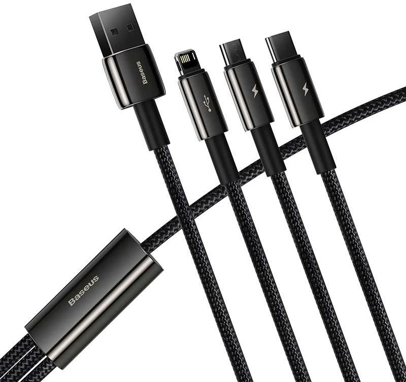 USB kabelis 3in1 Baseus Tungsten Gold USB micro USB / USB-C / Lightning 3.5A 1.5m - Juodas
