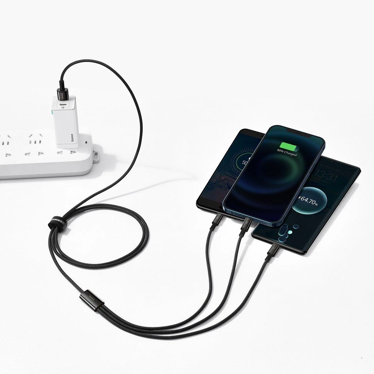 USB kabelis 3in1 Baseus Tungsten Gold USB micro USB / USB-C / Lightning 3.5A 1.5m - Juodas