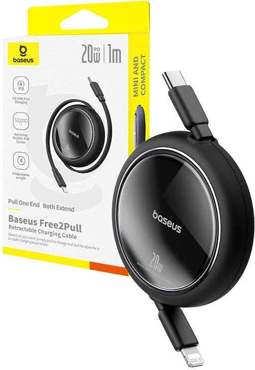 USB kabelis Baseus Free2Pull USB-C iki iP 20W 1m (juodas)