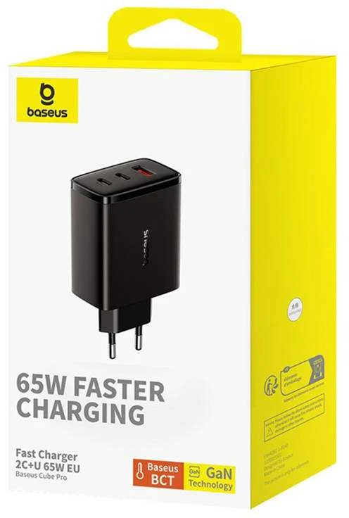 Sieninis įkroviklis Baseus OS-Cube Pro 2xUSB-C + USB, 65W (juodas)