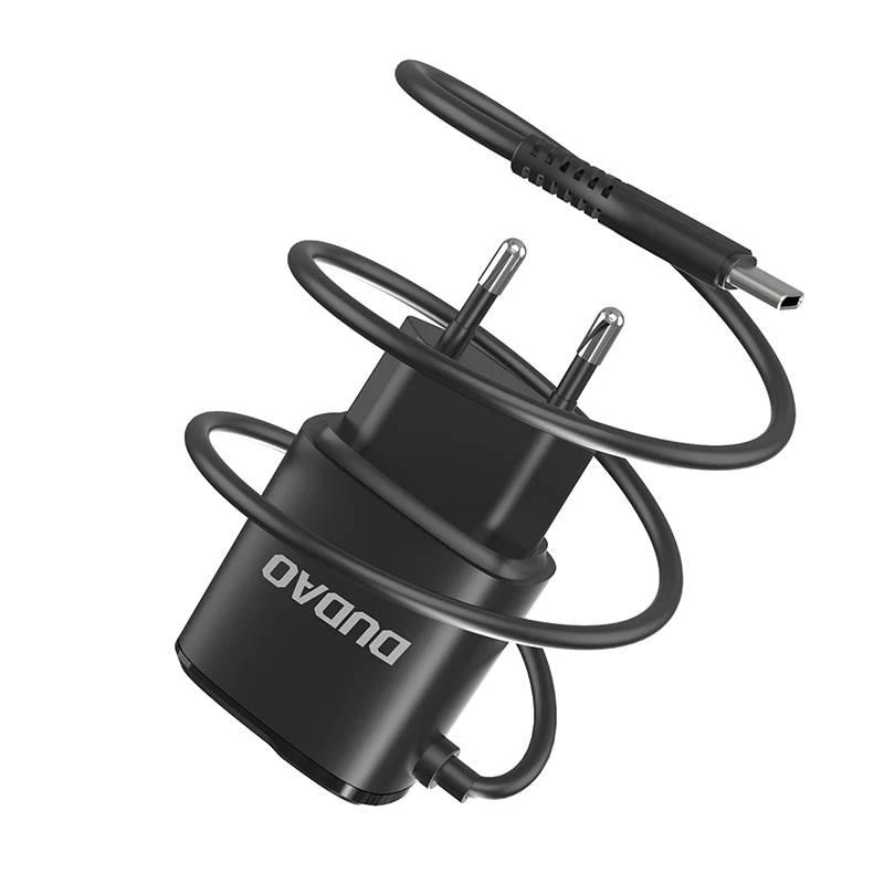 Dudao įkroviklis 2x USB su įmontuotu 12W Lightning kabeliu juodas (A2ProL juodas)